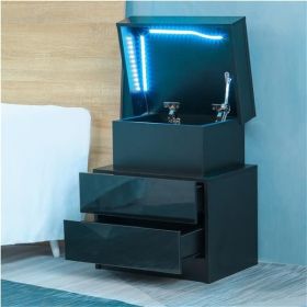 LED Nightstand Modern Black Nightstand with Led Lights Wood Led Bedside Table Nightstand with 2 High Gloss Drawers for Bedroom LED Nightstand Modern Black Nightstand with Led Lights Wood Led Bedside Table Nightstand with 2 High Gloss Drawers for Bedroom